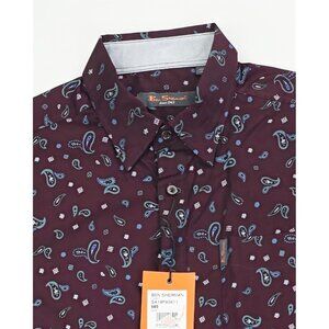 Ben Sherman Size Small Mens Burgundy Blue Paisley Button Down Logo Tag Shirt NWT